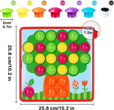 Fidtoy Button Idea Color Recognition Kit for Kids – Button Art Matching Toy with Peg Board, Color Matching Mosaic Puzzle, Fine Motor Learning Activity