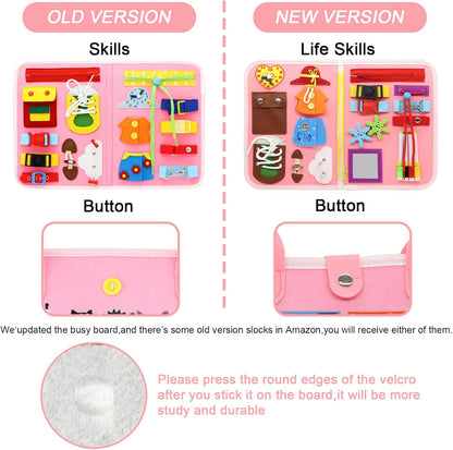 Busy Board Montessori Toys for Toddlers Sensory Board Toys，Preschool Activities Educational Toys for Toddlers Travel,Gifts for 3+ Year Old Boys Girls - Pink