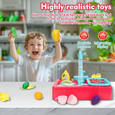 Fidtoy Kitchen Dish Washer Sink Pretend Play Kit with Running Water for Kids Kitchen Role Play