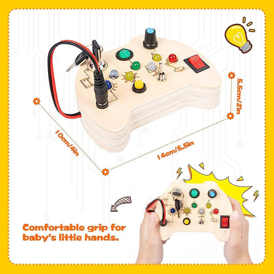 Montessori Toddler Busy Board, Baby Wooden Busy Board with 7 LED Lights Toggle Sensory Switches, Educational Travel Development Toy Gift for 3+ Year Old Babies Toddlers Autistic Children