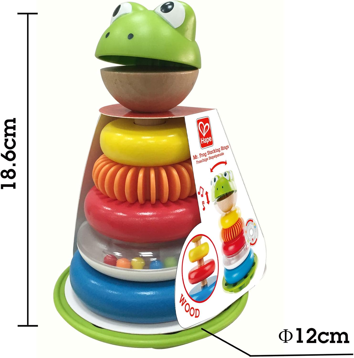 Fidtoy Wooden Frog Stacking Toy with Wobble Base Learning Toy