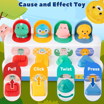 Fidtoy Baby Pop Up Toy for Toddlers – Cause and Effect Animal Learning Toy with Colorful Buttons