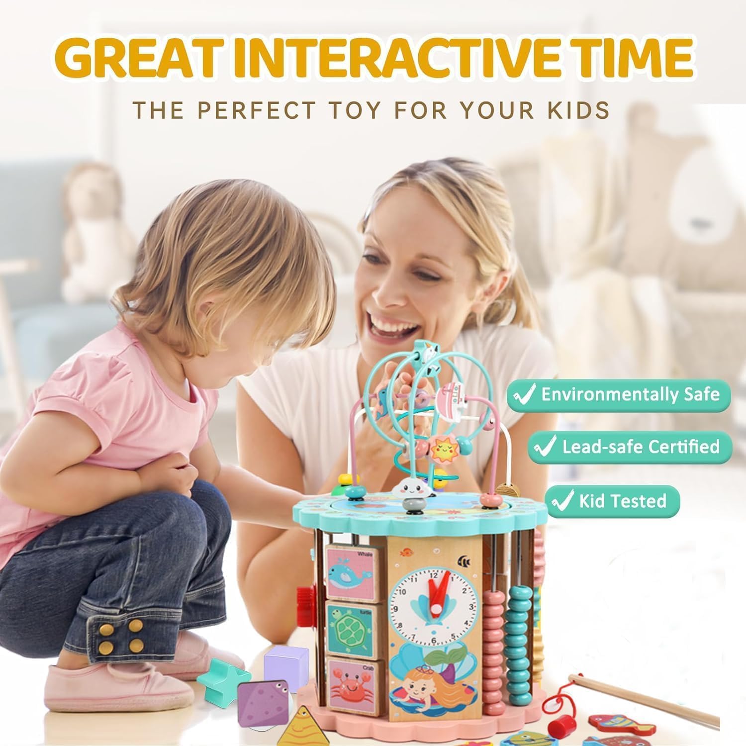Fidtoy 8-in-1 Wooden Activity Cube – Montessori Multi-Activity Learning Toy for Toddlers