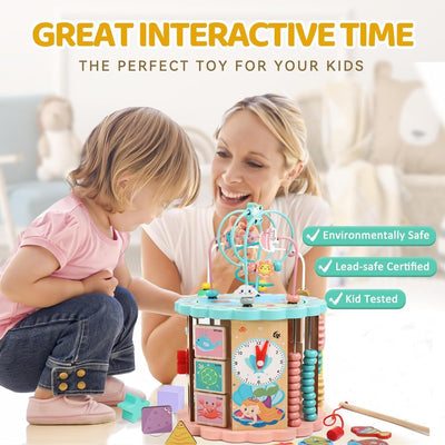Fidtoy 8-in-1 Wooden Activity Cube – Montessori Multi-Activity Learning Toy for Toddlers