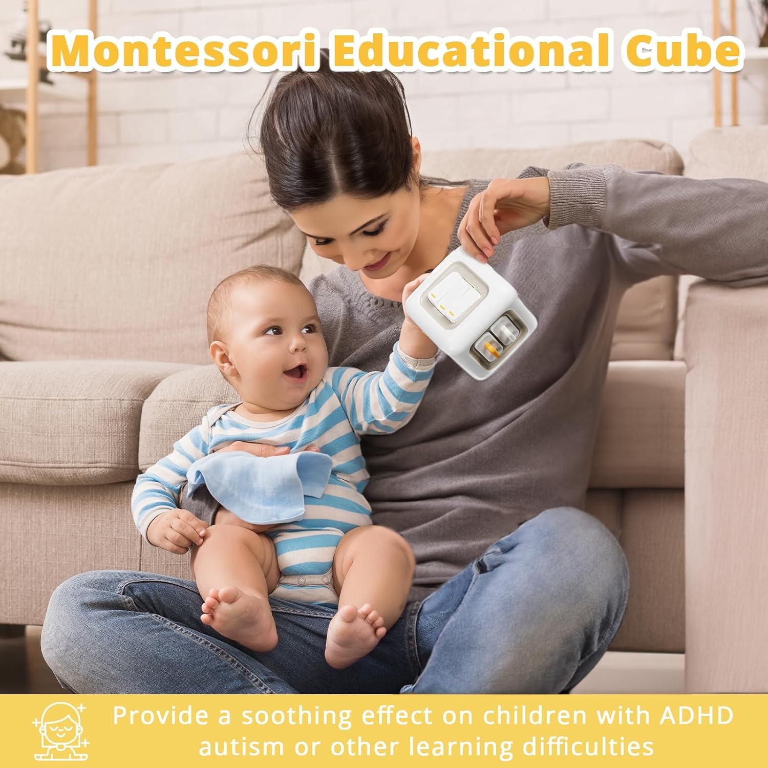 Fidtoy 6-in-1 Montessori Busy Cube for Toddlers – Portable Sensory Activity Cube with Buttons, Gears, Textures, Fine Motor Play, and Travel Learning