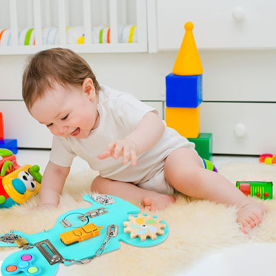 Fidtoy Motorcycle Activity Board Montessori Busy Board for Toddlers Fine Motor Skills Development