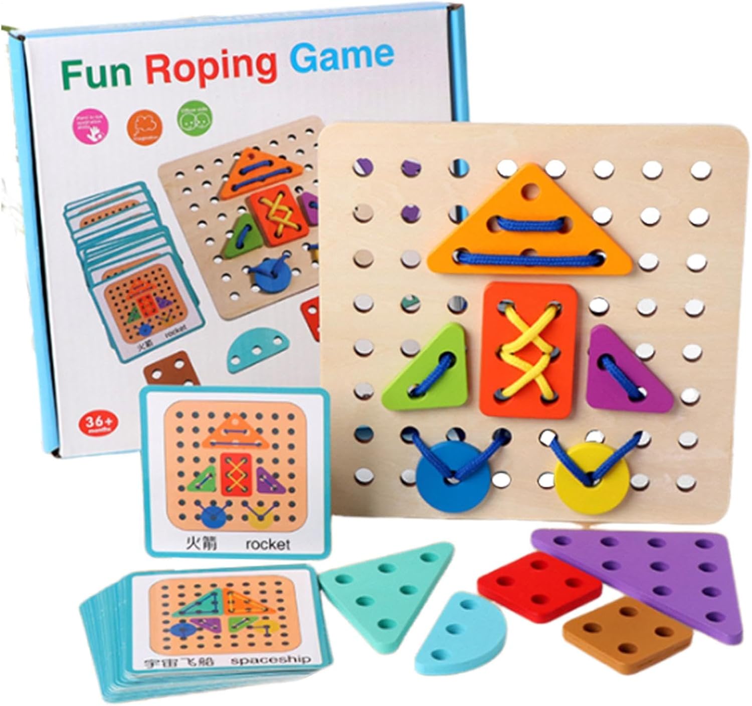 Kit de laçage en bois Fidtoy en forme de corde, jeu de motricité fine pour enfants à partir de 3 ans