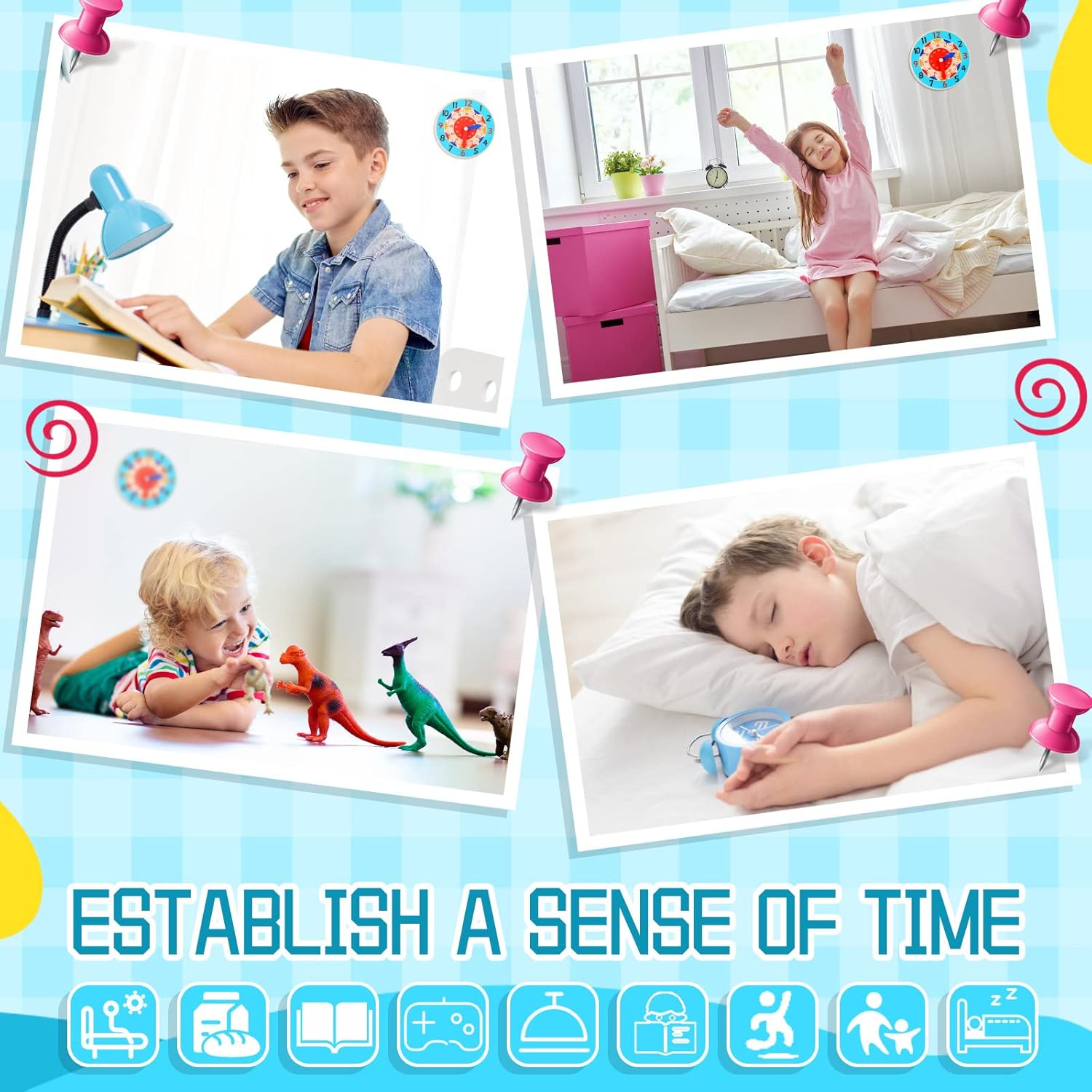 Fidtoy Horloge d'apprentissage Montessori en bois – Jouet éducatif pour les tout-petits pour l'heure et l'autonomie