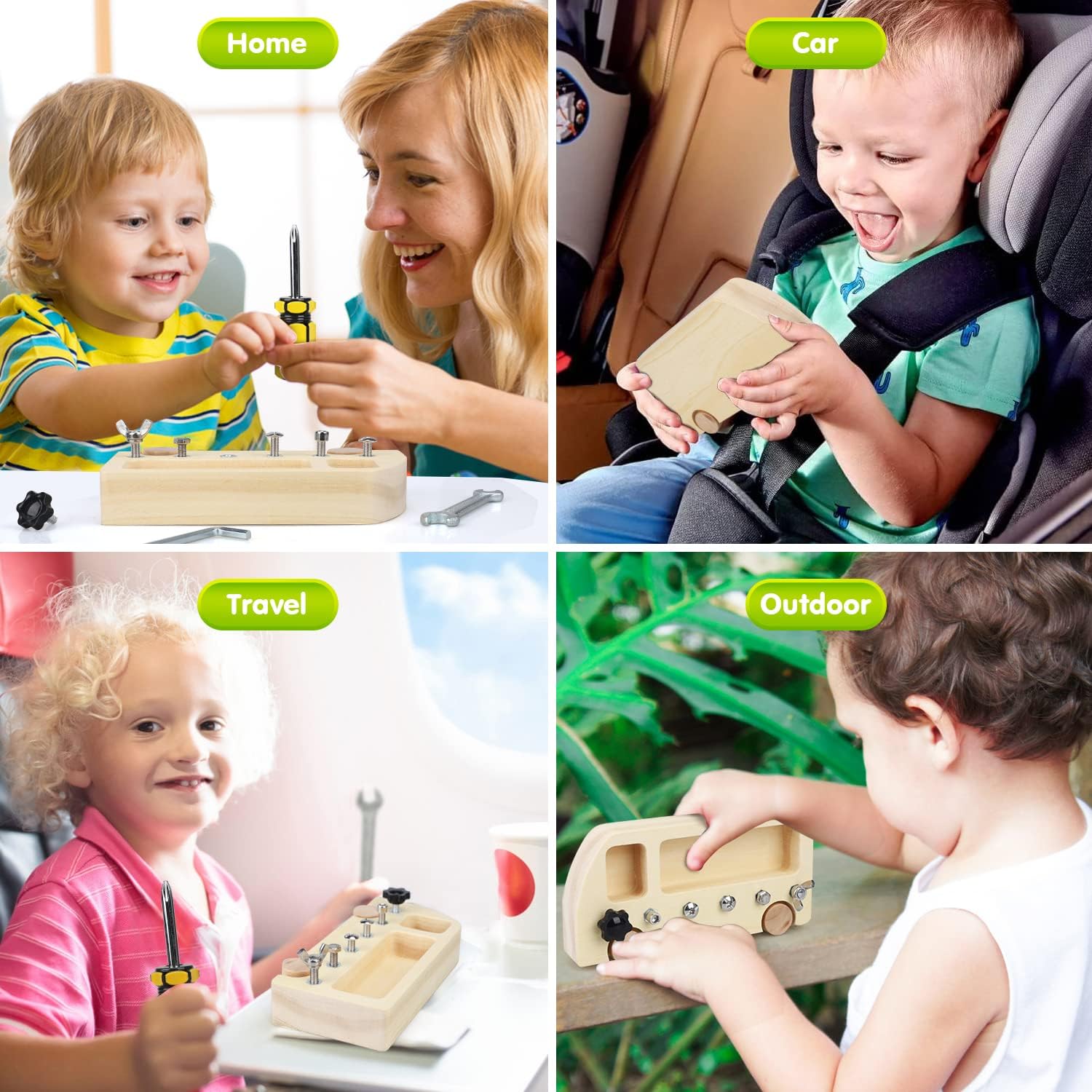 TOY Life Wooden Montessori Screwdriver Board Set for 3 4 5 Toddler & Kid, Preschool Learning Sensory Busy Bus Toys