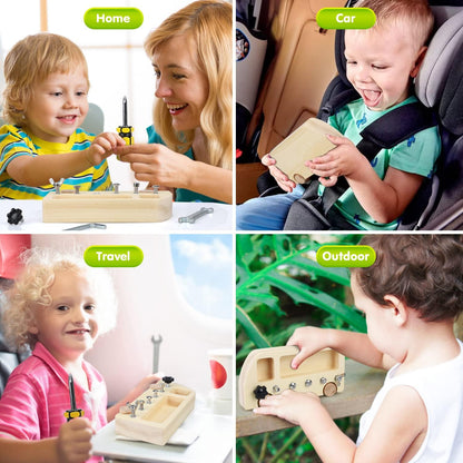 TOY Life Wooden Montessori Screwdriver Board Set for 3 4 5 Toddler & Kid, Preschool Learning Sensory Busy Bus Toys