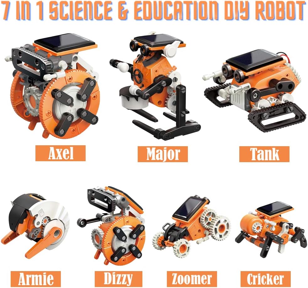 Fidtoy 7-in-1 STEM Solar Power Robot Experiment Kit for Kids, DIY Solar Powered Robot Building Toy, Renewable Energy Engineering Science Kit Age 8+