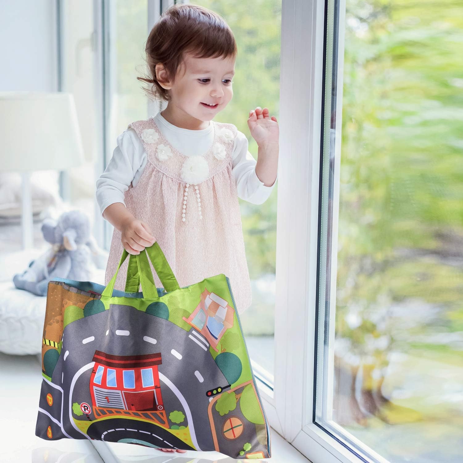 Fidtoy Soft Fabric Car Play Mat Set for Babies – 9-Piece Plush Vehicle Toy Set with Foldable Road Mat, Storage Bag, Crinkle Sounds, and Sensory Play