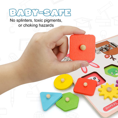 Fidtoy Wooden Busy Board with Locks Clock and Shape Puzzles