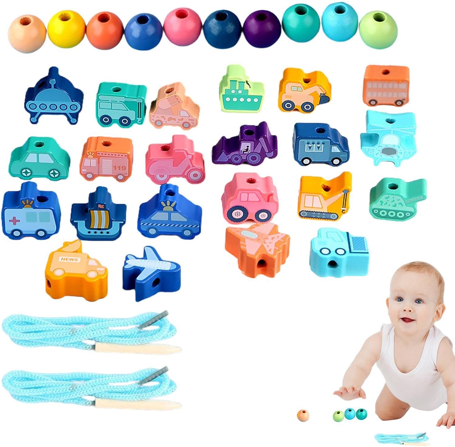 madeira com cadarço – Conjunto contas madeira DIY para crianças | Brinquedos educação infantil Montessori habilidades motoras finas para meninos 3, 4, 5 e 6 anos Liushui