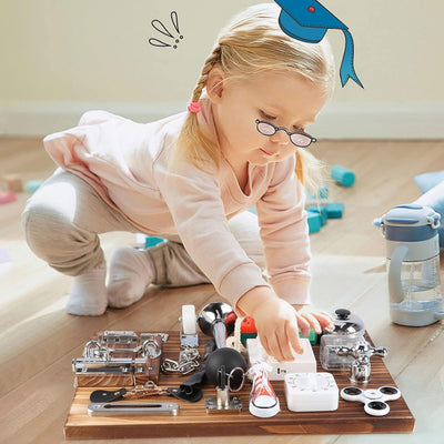 Fidtoy Tablero Sensorial Carbonizado 20 en 1 para Niños Pequeños