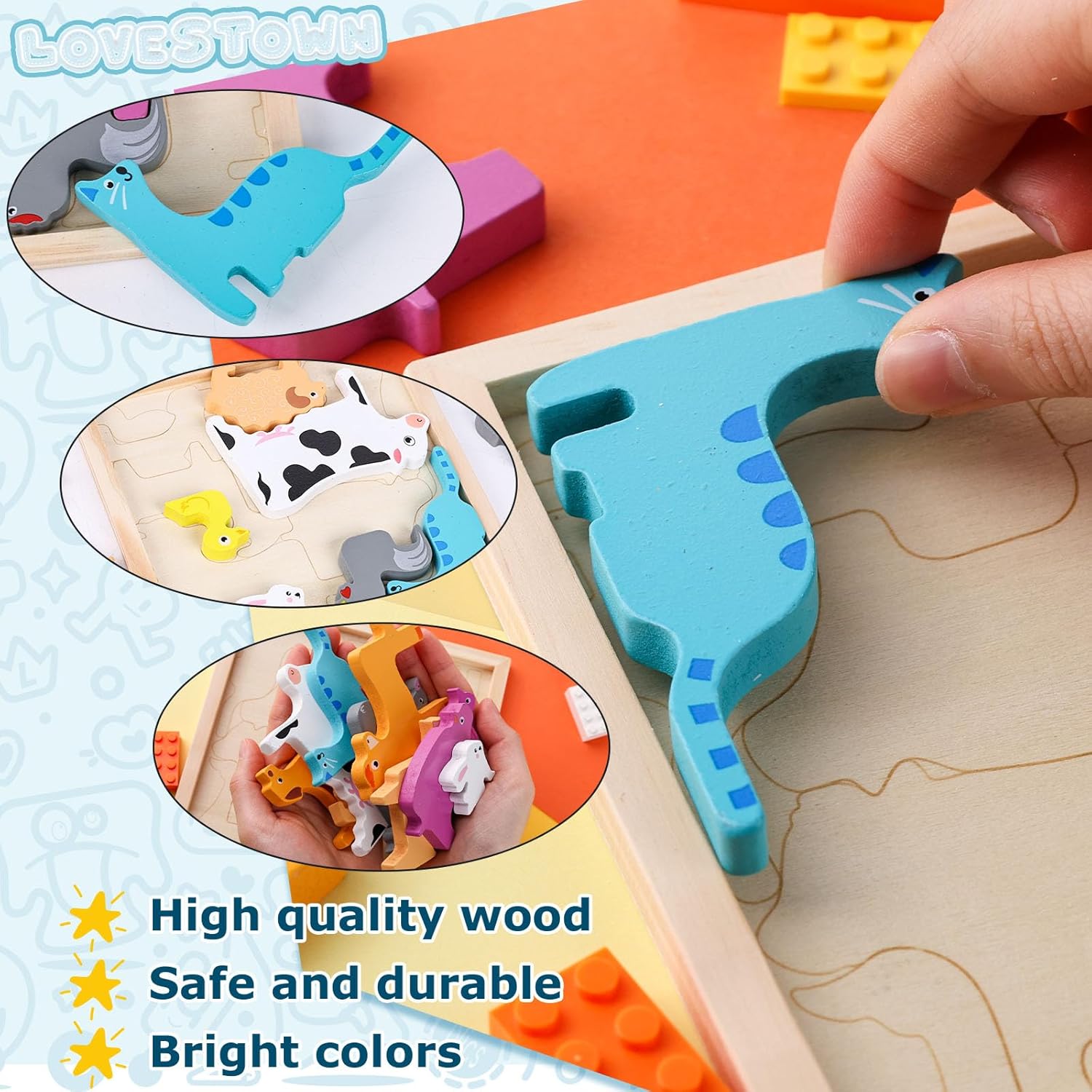 Fidtoy Puzzle en Bois Tangram Animaux de la Ferme – Jouet Montessori pour Tout-Petits