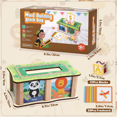 Caja de bloques de construcción de palabras de madera con tarjetas - 581