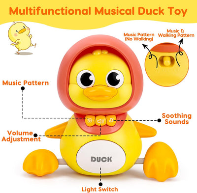 Fidtoy Jouet musical en forme de canard pour bébé avec son et lumière, idéal pour apprendre à ramper