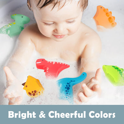 Fidtoy Soft Water Sprinkler Bath Sensory Toy 6 Pieces, Dinosaur Bath Toys for Baby and Toddler Water Play, Rubber Squeeze Floating Spray Toys for Bathtub, Grass and Beach Play