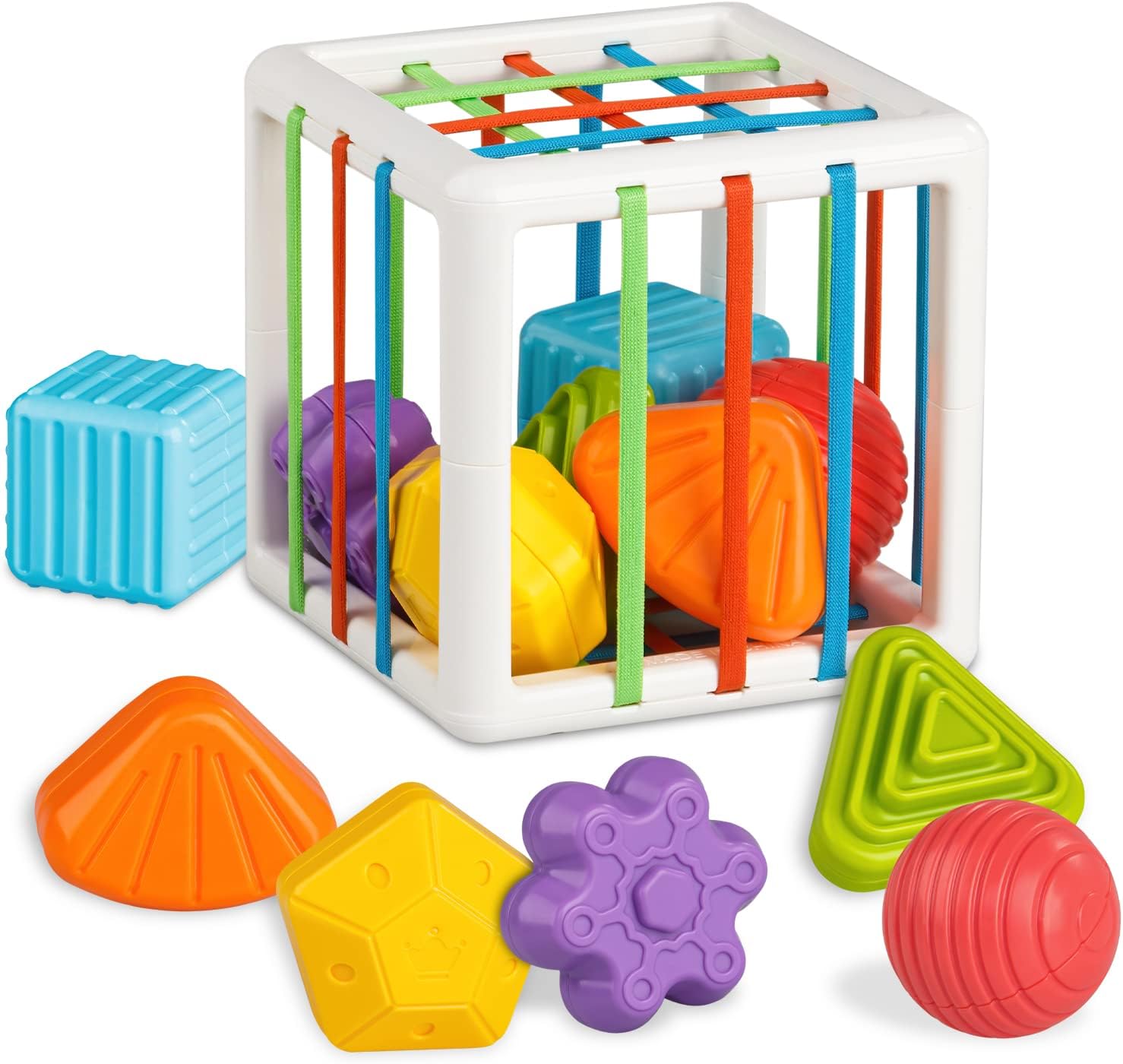 Fidtoy Baby Shape Sorter Cube Toy Montessori Sensory Sorting Box for Toddlers Fine Motor Skills Learning Toy Early Development Travel Quiet Toy Gift