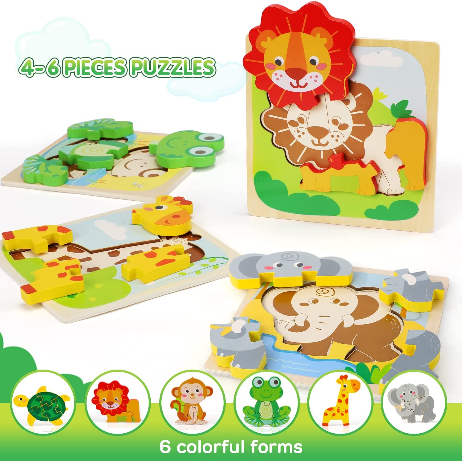 6 Pack Wooden Puzzles for Toddlers