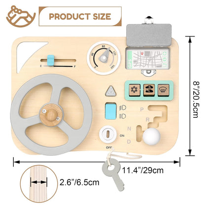 Woodtoe Busy Board for Toddlers, Montessori Steering Wheel Driving Toy, Wooden Sensory Toys, Preschool Learning Activities for Fine Motor Skills Travel, Educational Learning Toy for Kids 3-6 Years Old