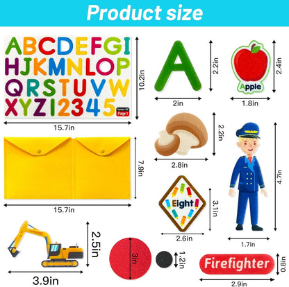 PENGFULL 5 Felt Learning Pieces Set,Alphabet Letters Fruits and Vegetables Numbers Community Helpers Transportation Learning Pieces,for Felt Flannel Board, for Toddlers Kindergarten Preschool