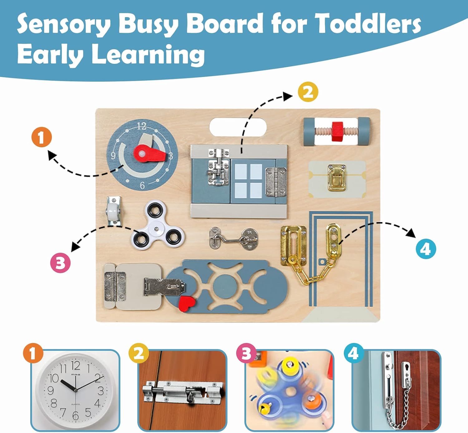 Smartwo Double-Sided Montessori Busy Board for Toddlers 3-5, Train Babies Fine Motor Skills, Toddler Boy Toy of Sensory Activity Board, Wooden Busy Board for 3+ Year Old Kids Birthday Gift
