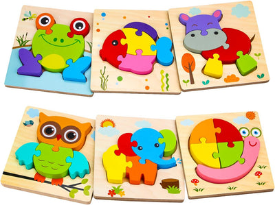 Fidtoy Montessori Wooden Animal Puzzle Set for Toddlers 4 Piece 6 Piece 10 Piece Learning Toy