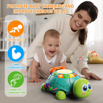 Fidtoy Crawling Musical Turtle Toy for Babies – Interactive Light & Sound Learning Toy for Tummy Time and Early Development