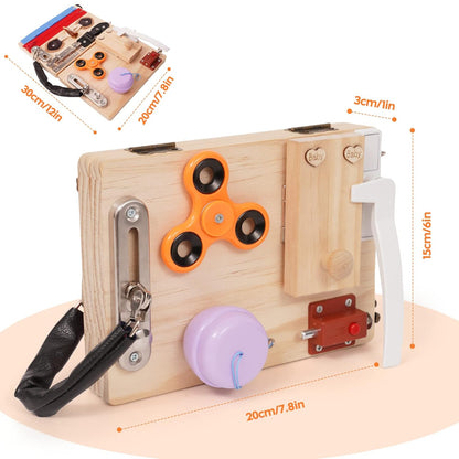 Busy Board for Toddlers Wooden Montessori Activity Sensory Board to Develop Fine Motor Skills