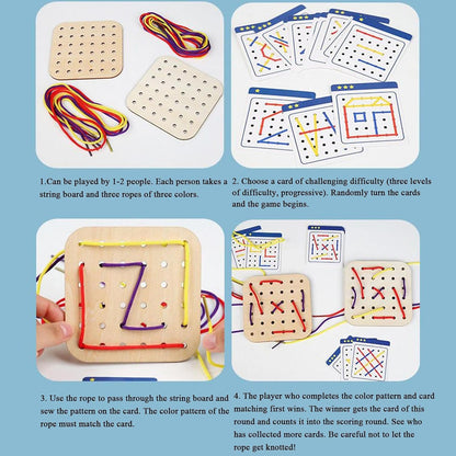 Mont-essori Wooden Shoelaces Toys, Early Education Headbreaker Set, Fine Motor Skills Toys, Travel Set, Sewing Kit for Early Childhood Toys