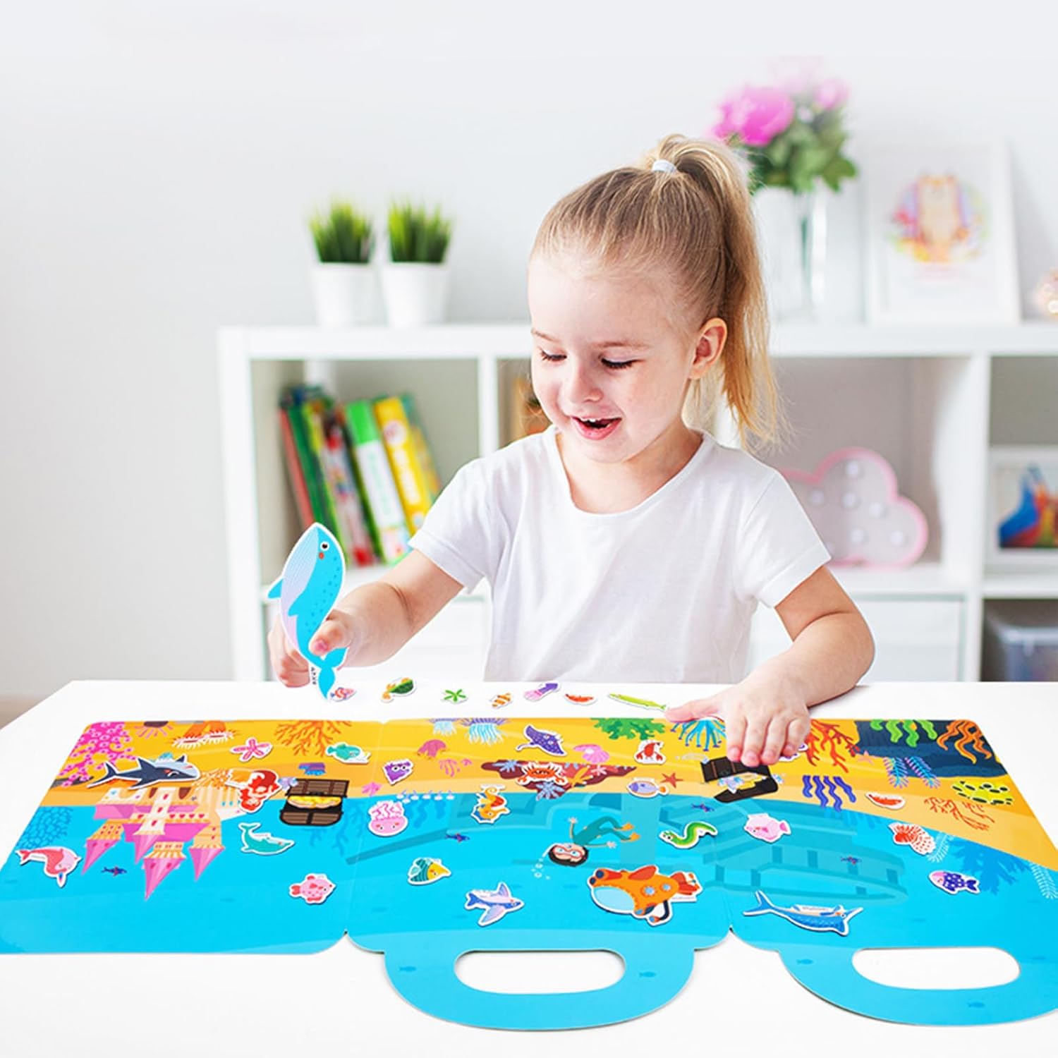 Toseky Reusable Sticker Book, Stickers Activity Books, Magnetic Stickers, Reusable Travel Early Educational Learning/Girls Age 4-6