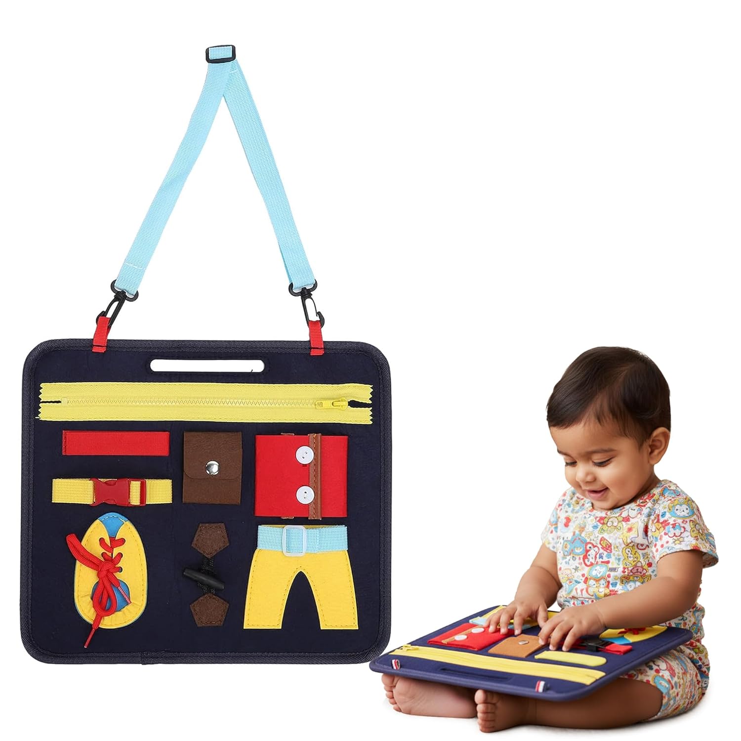 Kidology Montessori Busy Board for Kids– Educational Sensory Toy with Zippers, Buckles & Buttons | Fine Motor Skills Learning Activity Board for Kids | Creative Toys for Boys & Girls (Multicolor)