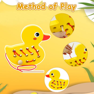 Fidtoy Jouet à lacer en bois, jouet à enfiler Montessori pour tout-petits, motricité fine, Puzzle pomme et chenille, jouet de voyage, jouet d'apprentissage éducatif, cadeau