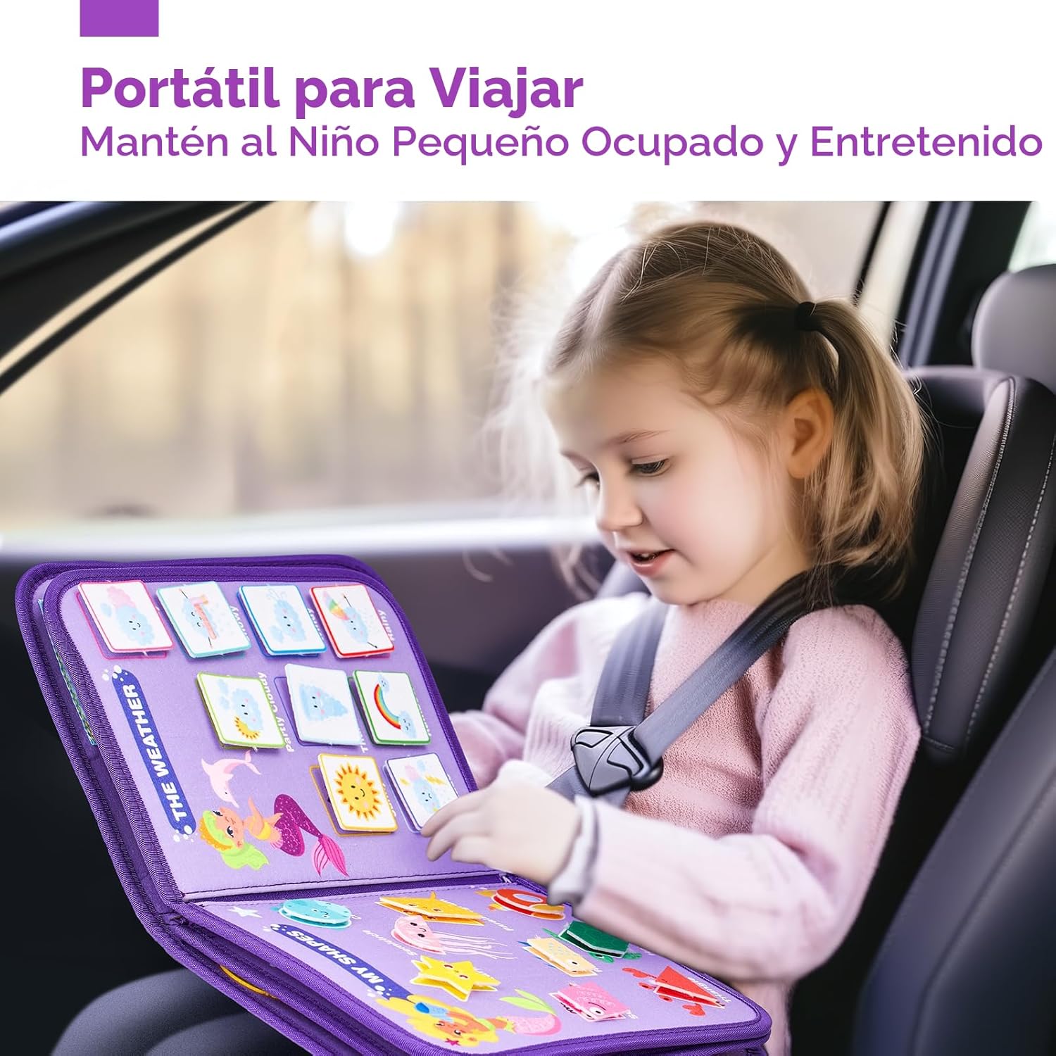 Fidtoy Montessori Busy Board for Toddlers – 8-in-1 Preschool Activity Board, Travel Learning Toy, Fine Motor Skills Busy Book
