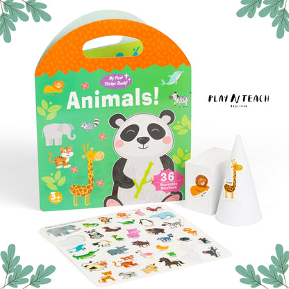Play N Teach Sticker Book for Kids 3-Pack (101 Stickers: Animals, Vehicles, Ocean World) Reusable Puffy Stickers for Kids Perfect for Travel and Learning