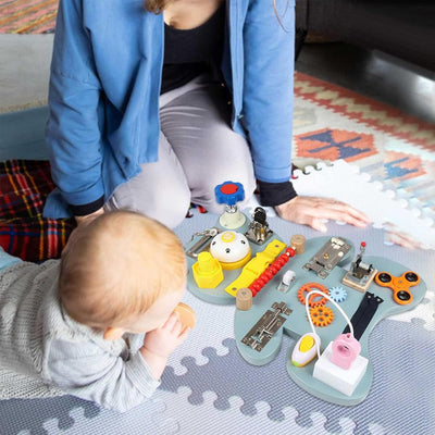Busy Cube Toddler Busy Board Montessori Toy Wooden Busy Board for 1 2 3 4 5 Year Montessori Toys Fine Motor Skills Activity Board Cube for Toddlers Kids Sensory Board Game Travel Toy (Style 2)
