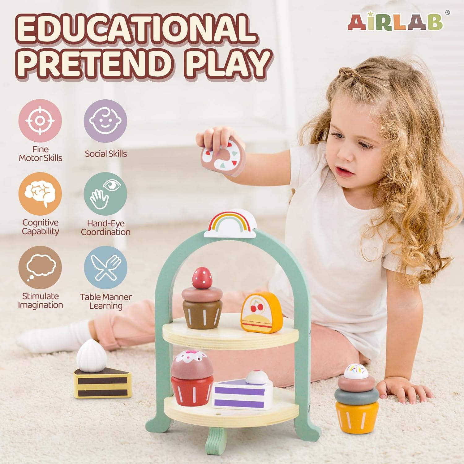 Fidtoy Juego de apilamiento de magdalenas de madera - Juguete de simulación para niños pequeños