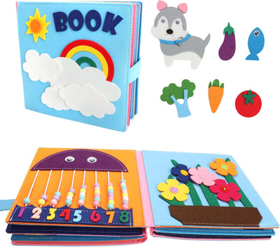 Fidtoy Livre d'activités Montessori pour tout-petits | Jouet sensoriel calme avec 12 activités