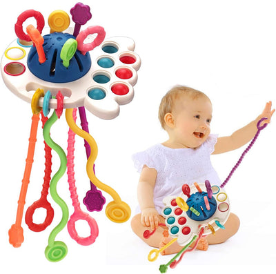 Fidtoy Silicone Pull String Sensory Toy for Babies – Montessori Teething Rattle and Fine Motor Learning Toy