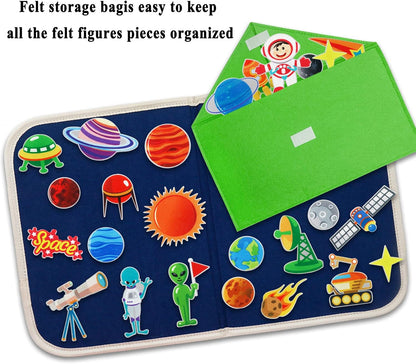 Craftstory Kids Solar System Toys Travel Felt-Board for Toddler, 25 Pieces Planets Space Flannel Board Story Set for Preschool Early Learning Storytelling Activity Interactive Play Gifts for Ages 3+