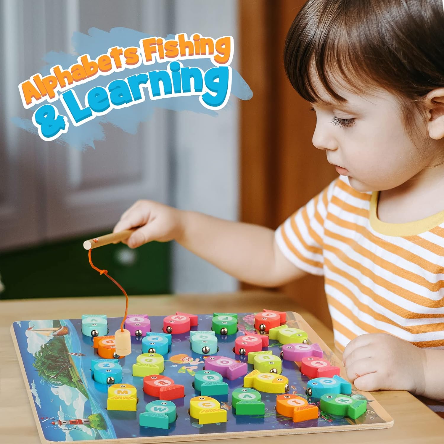 Jouets Éducatifs en Bois Montessori : Jeu de Pêche Nombres et Alphabet