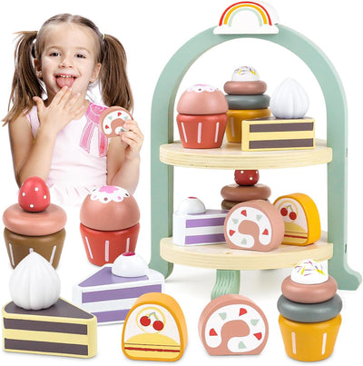 Fidtoy Juego de apilamiento de magdalenas de madera - Juguete de simulación para niños pequeños