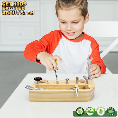 TOY Life Wooden Montessori Screwdriver Board Set for 3 4 5 Toddler & Kid, Preschool Learning Sensory Busy Bus Toys