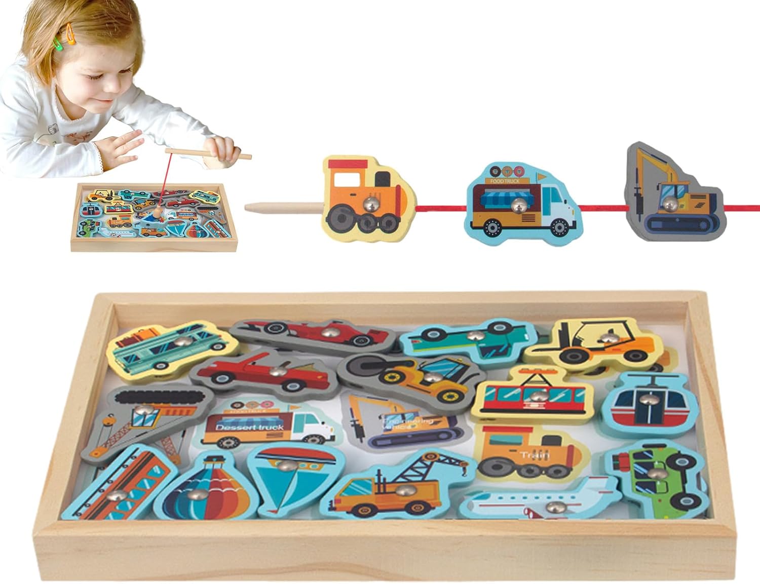 Juego De Pesca Magnético, Juego De Pesca 2 En 1 para Niños De Madera, Juegos De Pesca De Madera Seguros con Peces Vivos, Juego De Pesca Educativo para Niños En Casa, Regalo Interior Al Aire Libre