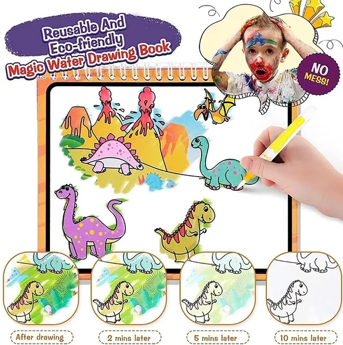 Fidtoy Magic Water Book - Animal Reusable Coloring Activity for Kids 3+
