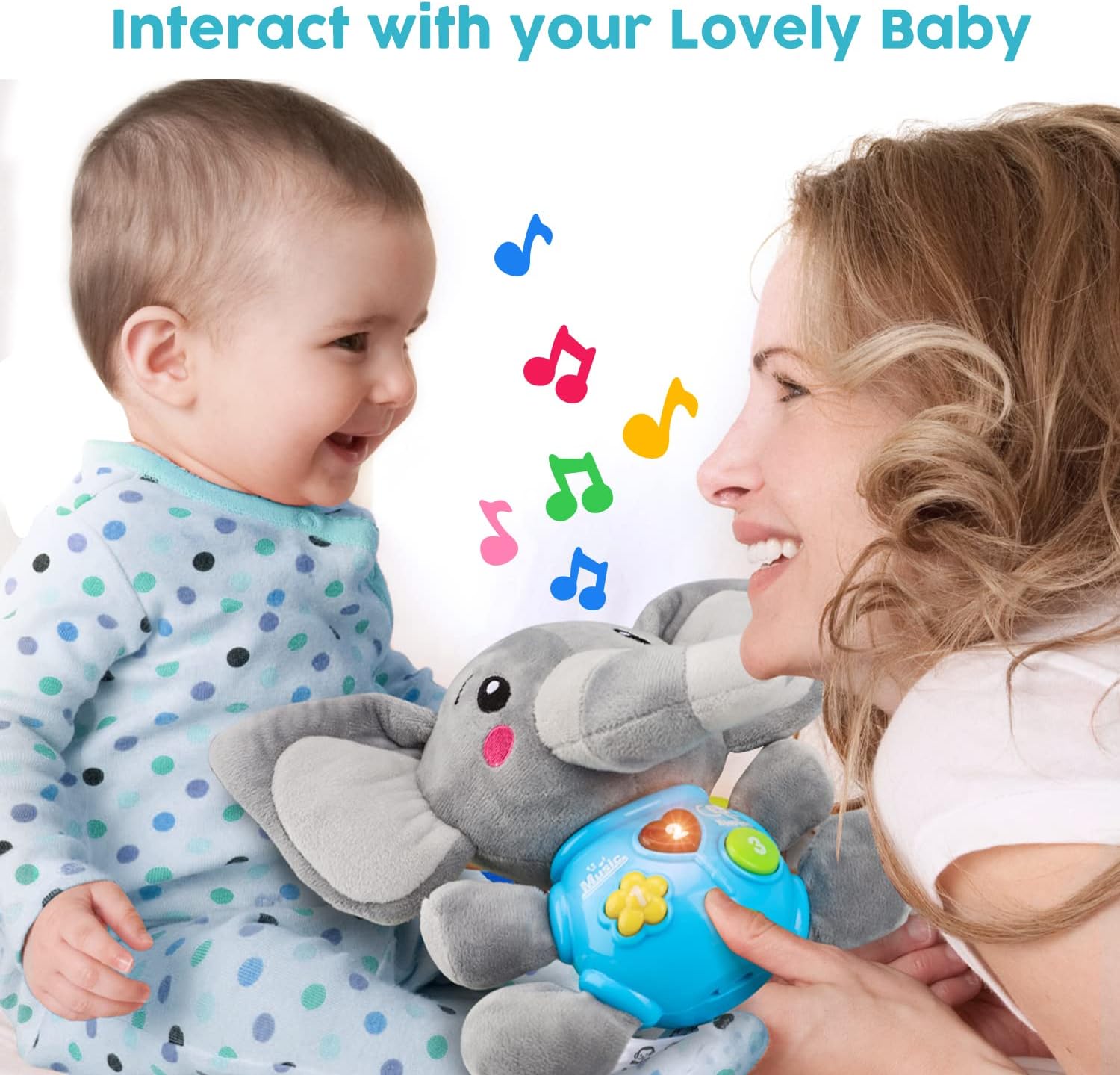 Fidtoy Musical Elephant Plush Baby Toy with Lights and Sounds