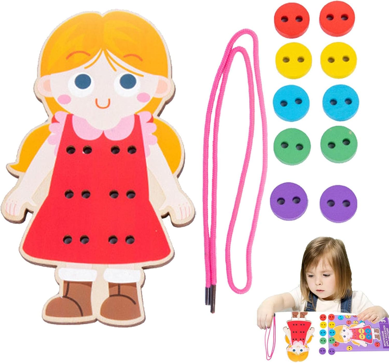 Kongou Sewing Button Toy | Sewing Cards for Children to Learn the Basic Life Skills,Montessori Toy Threading Motor Skills Game for Development