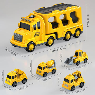 Fidtoy 5-in-1 Construction Truck Toy Set for Toddlers with Lights Sounds Excavator Bulldozer Crane